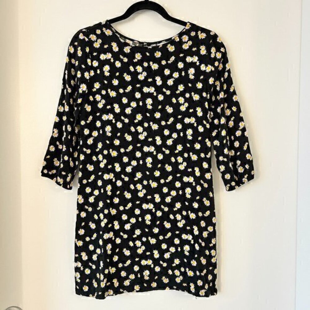 Abercrombie & Fitch Black Daisy Print T-Shirt Tunic Dress Size XS